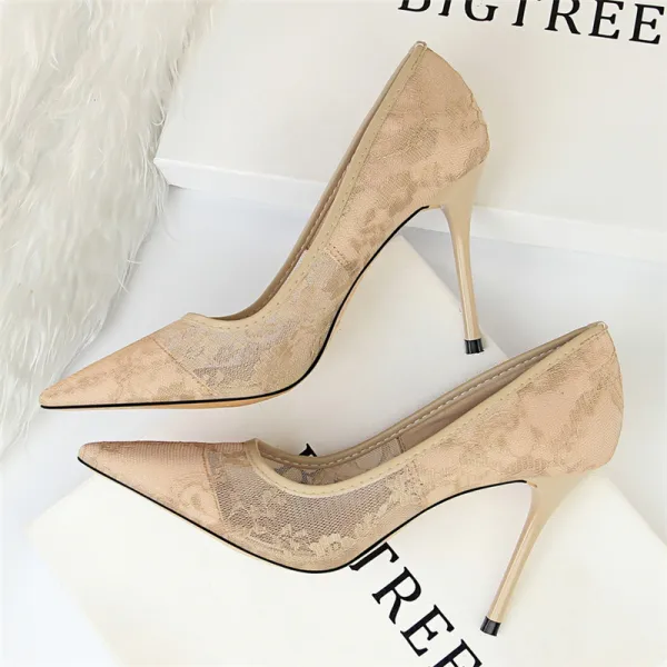 Fine Elfenben Brudesko 2018 Blonder 10 cm Stiletthæler Spisse Bryllup Pumps