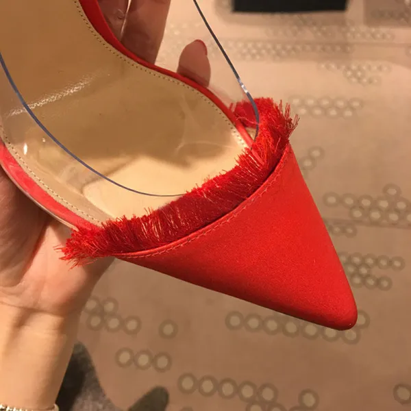 Piękne Czerwone Bal Skórzany Czółenka 2020 Kutas 10 cm Szpilki Szpiczaste Czółenka