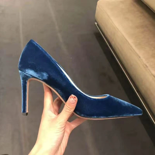 Modest / Simple Ink Blue Office OL Pumps 2020 Suede 6 cm Stiletto Heels Pointed Toe Pumps