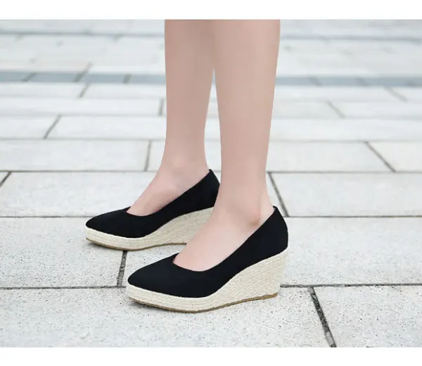 Modest / Simple Black Casual Braid Womens Shoes 2020 10 cm Wedges Pointed Toe