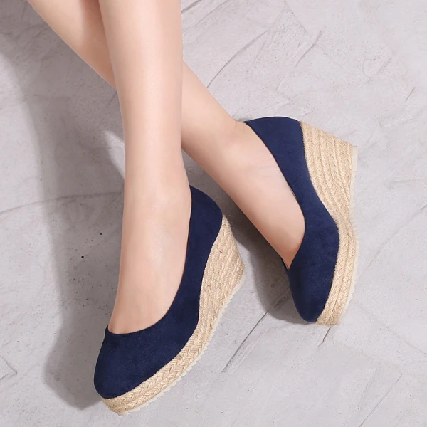 Modest / Simple Black Casual Braid Womens Shoes 2020 Suede 7 cm Wedges Round Toe