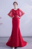 Chic / Beautiful Burgundy Evening Dresses  2020 Trumpet / Mermaid Scoop Neck Beading Sequins Lace Flower 1/2 Sleeves Backless Sweep Train Formal Dresses