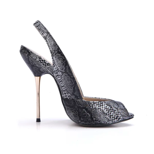 Chic / Beautiful White Street Wear Slingbacks Snakeskin Print Womens Sandals 2020 11 cm Stiletto Heels Open / Peep Toe Sandals