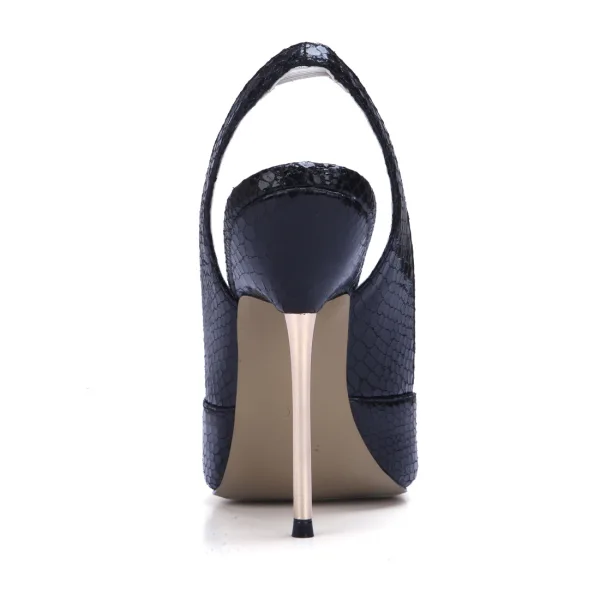 Chic / Beautiful Black Street Wear Slingbacks Womens Sandals 2020 Snakeskin Print 11 cm Stiletto Heels Open / Peep Toe Sandals