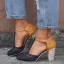 Roman Black Street Wear Womens Sandals 2020 T-Strap 8 cm Thick Heels Round Toe Sandals