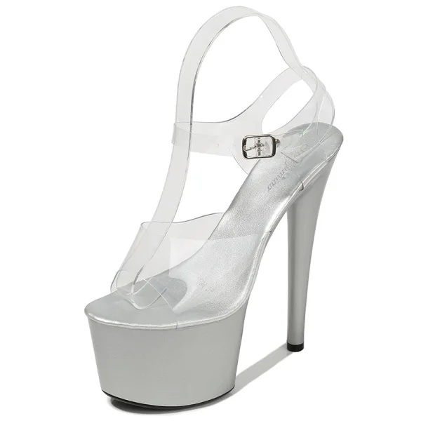 Sexy Transparent Blanche Club de carnaval Sandales Femme 2020 Bride Cheville 17 cm Talons Aiguilles Peep Toes / Bout Ouvert Sandales