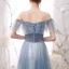 Modern / Fashion Sky Blue Star Sequins Bridesmaid Dresses 2021 A-Line / Princess Off-The-Shoulder Short Sleeve Backless Floor-Length / Long Wedding Party Dresses