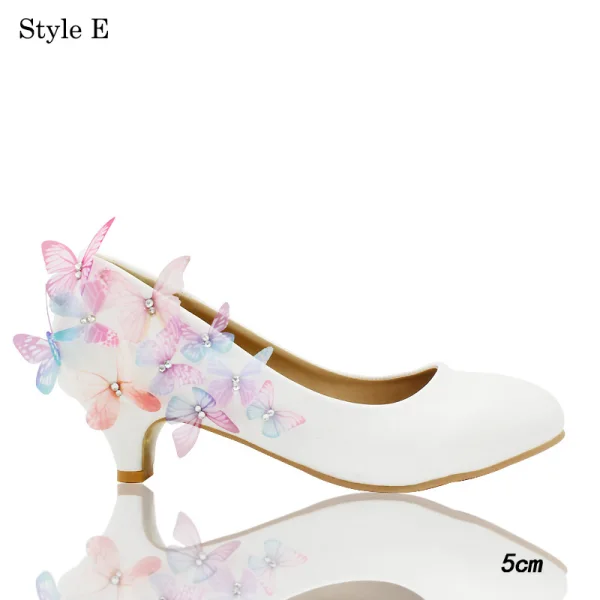 Chic / Beautiful White Wedding Shoes 2018 Leather Butterfly Rhinestone 14 cm Stiletto Heels Round Toe Wedding Pumps