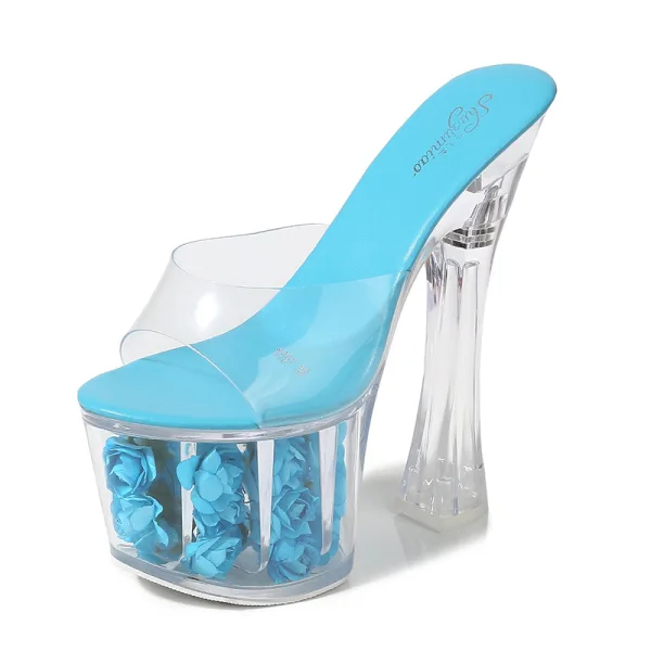 Chic / Belle Blanche Jardin / Extérieur Cristal Sandales Femme 2020 17 cm Talons Épais Peep Toes / Bout Ouvert Sandales