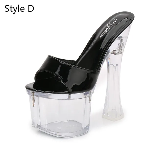 Sexy Black Street Wear Womens Sandals 2020 18 cm Thick Heels Open / Peep Toe Sandals