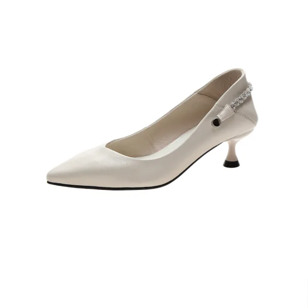 Charmig Svarta Gatukläder Pumps 2020 Läder Rhinestone 5 cm Stilettklackar Spetsiga Pumps