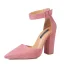 Betaalbare Bordeaux Toevallig Suede Sandalen Dames 2020 Enkelband 10 cm Dikke Hak Spitse Neus Sandalen