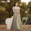 Modest / Simple Sage Green Bridesmaid Dresses 2021 A-Line / Princess Off-The-Shoulder Short Sleeve Backless Floor-Length / Long Wedding Party Dresses