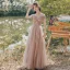 Modest / Simple Blushing Pink Wedding Party Dresses 2021 A-Line / Princess V-Neck Short Sleeve Backless Floor-Length / Long Bridesmaid Dresses
