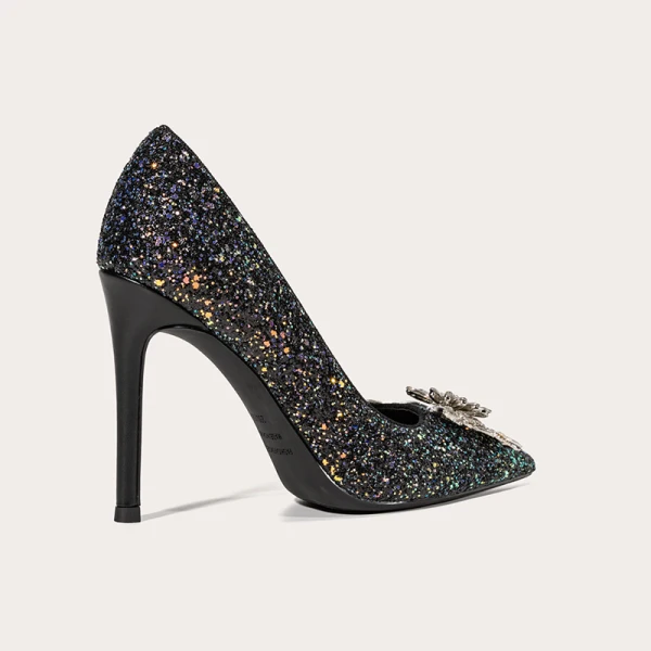 Scintillantes Noire Soirée Cristal Paillettes Escarpins 2021 Cuir 10 cm Talons Aiguilles À Bout Pointu Escarpins Talons Hauts