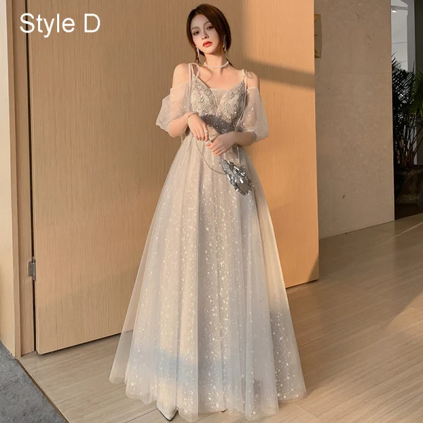 Fashion Grey Bridesmaid Dresses 2021 A-Line / Princess Square Neckline Beading Sequins Lace Flower Short Sleeve Backless Floor-Length / Long Wedding Party Dresses