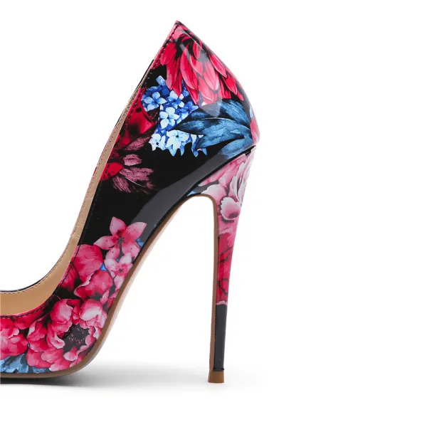Fashion Multi-Colors Outdoor / Garden Floral Pumps 2020 Patent Leather 12 cm Stiletto Heels Pointed Toe Pumps