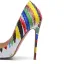 Mode Multifarben Strassenmode Gestreift Gekritzel Pumps 2020 12 cm Stilettos Spitzschuh Pumps