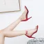 Enkla Röd Gatukläder Sandaler Dam 2020 Läder Ankelband 8 cm Stilettklackar Peep Toe Sandaler
