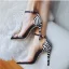 Charmant Schwarz Cocktail Zebramuster Sandalen Damen 2020 11 cm Stilettos Peeptoes Sandaletten