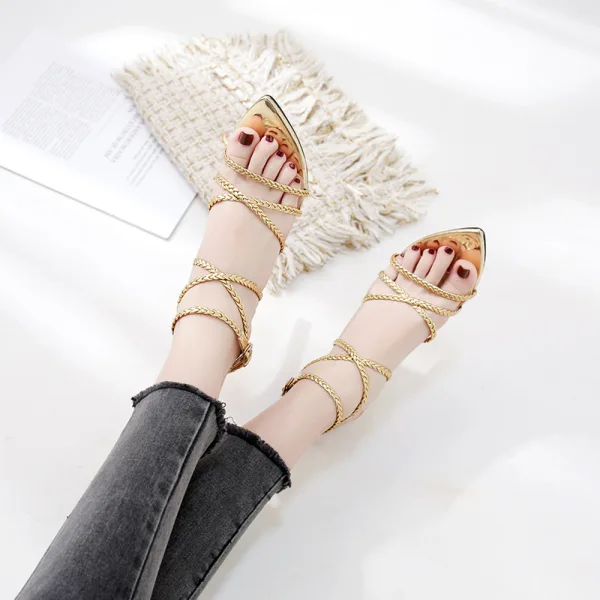 Sexy Silber Abend Flechten Sandalen Damen 2020 X-Riemen 11 cm Stilettos Spitzschuh Sandaletten