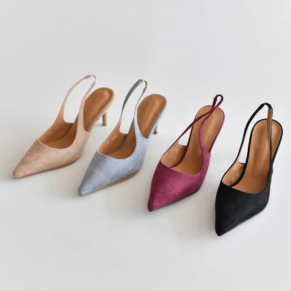 Simple Noire Bureau OL Slingbacks Sandales Femme 2020 Daim 8 cm Talons Aiguilles À Bout Pointu Sandales