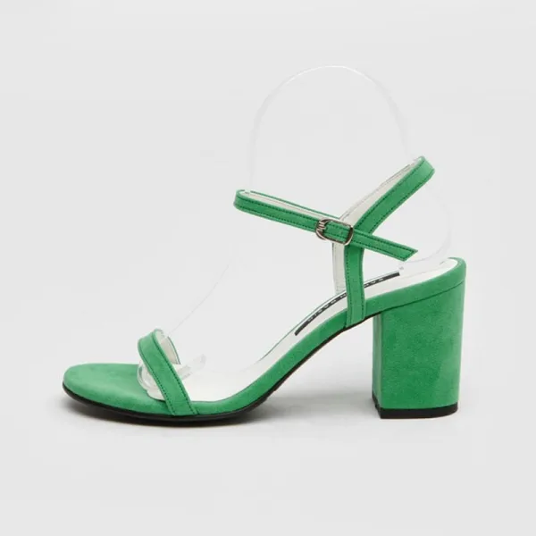 Schlicht Grün Büro OL Wildleder Sandalen Damen 2020 8 cm Thick Heels Peeptoes Sandaletten