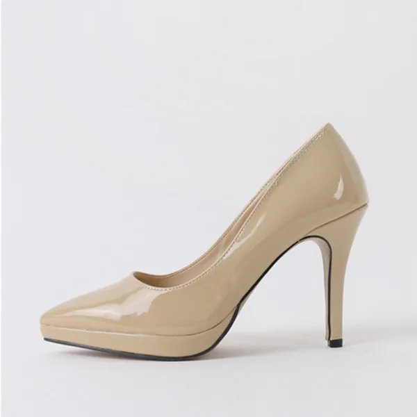 Schlicht Beige Büro OL Pumps 2020 Lackleder 12 cm Stilettos Spitzschuh Pumps