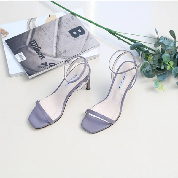 Modest / Simple White Street Wear Summer Womens Sandals 2020 Ankle Strap 10 cm Stiletto Heels Open / Peep Toe Sandals