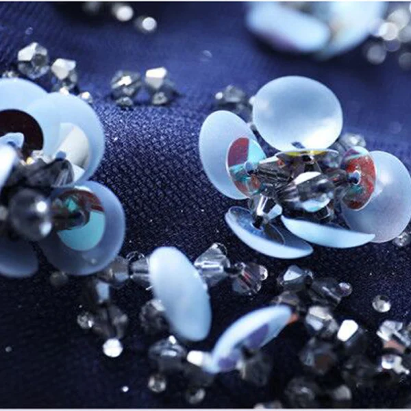 Charming Ocean Blue Prom Dresses 2021 A-Line / Princess Scoop Neck Beading Crystal Sequins Floor-Length / Long Short Sleeve Backless Prom Formal Dresses