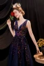 Scintillantes Bleu Marine Multi-Couleurs Paillettes Robe De Bal 2021 Princesse V-Cou Sans Manches Dos Nu Longue Robe De Ceremonie