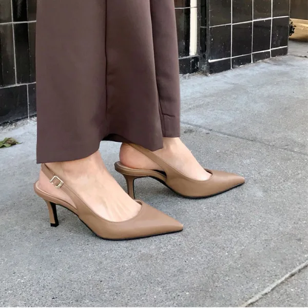 Schlicht Nude Freizeit Slingpumps Sandalen Damen 2020 8 cm Stilettos Spitzschuh Sandaletten