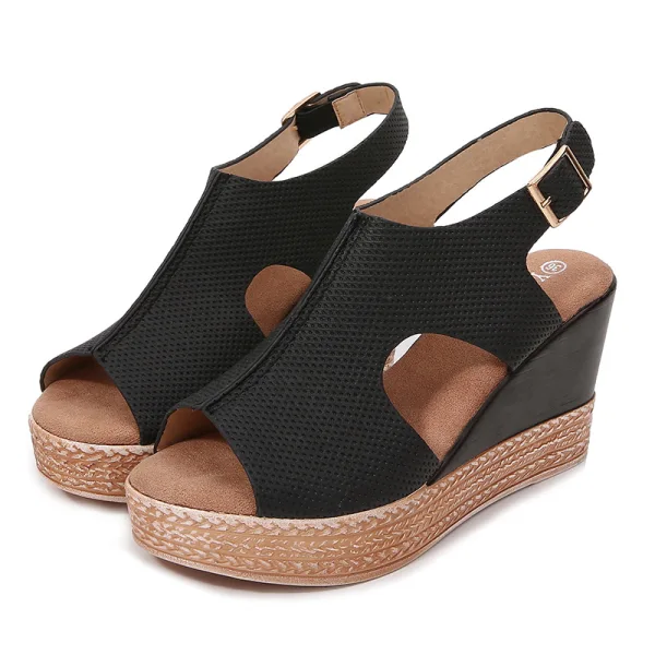 Proste / Simple Brązowy Lato Plaża Sandały Damskie 2020 8 cm Na Koturnie Peep Toe Sandały
