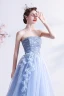 Modern / Fashion Sky Blue Lace Flower Prom Dresses Backless 2021 A-Line / Princess Strapless Sleeveless Floor-Length / Long Formal Dresses
