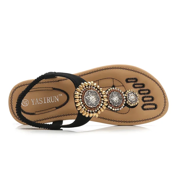 Bohême Noire Été Plage Pantoufle & Tongs 2020 Faux Diamant Peep Toes / Bout Ouvert Plate Chaussures Femmes