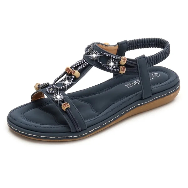 Bohemia Beige Summer Beach Rhinestone Slipper & Flip flops 2020 Open / Peep Toe Flat Womens Shoes