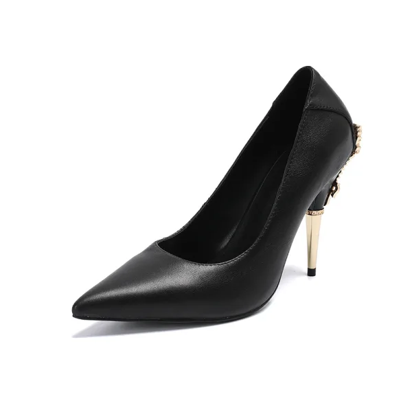Chic / Belle Noire Bureau OL Escarpins 2020 Cuir 10 cm Talons Aiguilles À Bout Pointu Escarpins