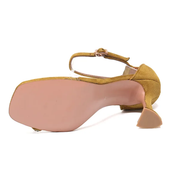Enkla Röd Casual Mocka Sandaler Dam 2020 Läder Ankelband 10 cm Stilettklackar Peep Toe Sandaler