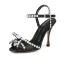 Charming Summer Black Street Wear Leather Womens Sandals 2020 Pearl Bow 10 cm Stiletto Heels Open / Peep Toe Sandals