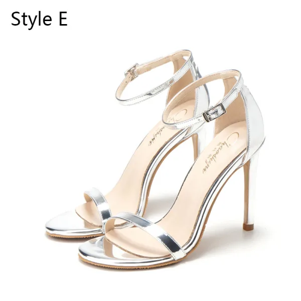 Sexy Street Wear Gold Glitter Womens Sandals 2020 Ankle Strap 10 cm Stiletto Heels Open / Peep Toe Sandals