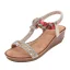 Bohemliv Champagne Stranden Rhinestone Sandaler Dam 2020 T-Rem 4 cm Kilklackar Låg Klack Peep Toe Sandaler