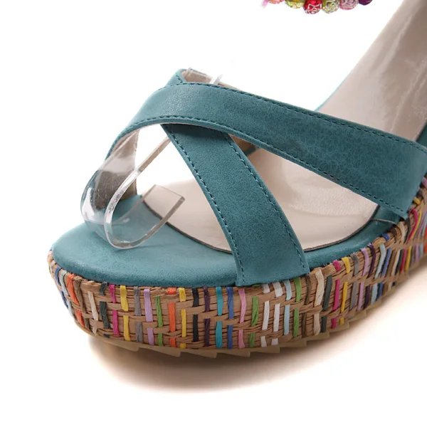 Bohemia Orange Street Wear Summer Womens Sandals 2020 Beading 9 cm Wedges Open / Peep Toe Sandals