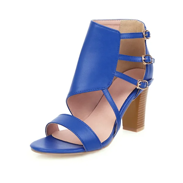 Proste / Simple Czarne Lato Przypadkowy Sandały Damskie 2020 8 cm Grubym Obcasie Peep Toe Sandały