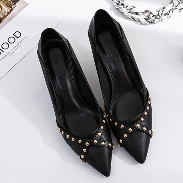 Enkel Svart Kontor OL Pumps 2020 Lær Klinke Stiletthæler 6 cm Spisse Pumps