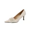 Charmant Ivoire Satin Chaussure De Mariée 2020 Cuir Perlage Cristal Perle 7 cm Talons Aiguilles À Bout Pointu Mariage Escarpins