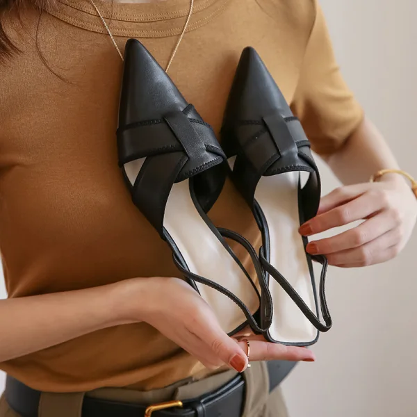 Enkla Vita Slingback Casual Läder Sandaler Dam 2020 4 cm Låg Klack Spetsiga Sandaler