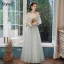 Modest / Simple Blushing Pink Bridesmaid Dresses 2021 A-Line / Princess V-Neck Lace Flower Appliques Short Sleeve Backless Floor-Length / Long Wedding Party Dresses