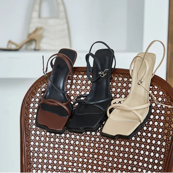 Modest / Simple Beige Street Wear Leather Womens Sandals 2020 Ankle Strap 7 cm Stiletto Heels Open / Peep Toe Sandals