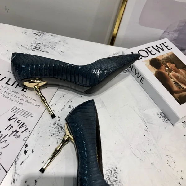 Chic / Beautiful Navy Blue Evening Party Snakeskin Print Pumps 2020 Leather 8 cm Stiletto Heels Pointed Toe Pumps