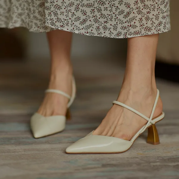 Schlicht Sommer Beige Freizeit Sandalen Damen 2020 5 cm Stilettos Spitzschuh Sandaletten